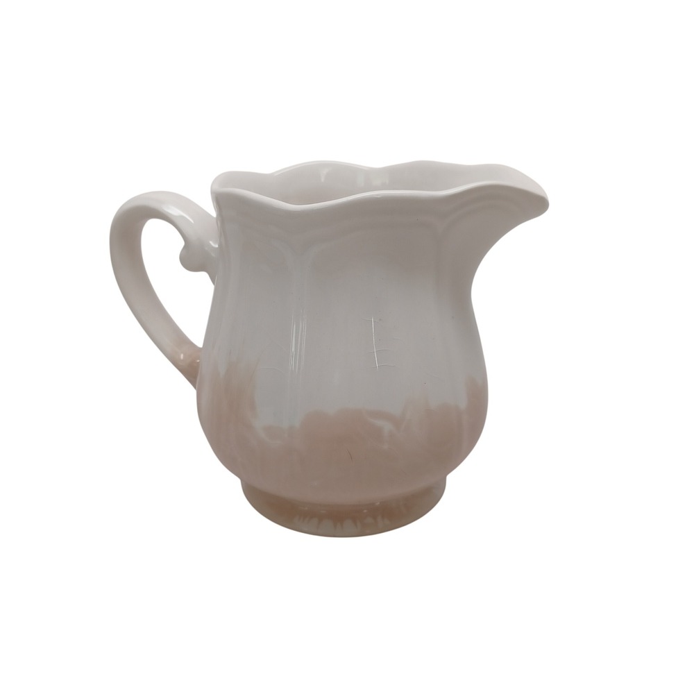 Federalist Ironstone Creamer Pitcher White Tan Scalloped Japan 4238 Vintage